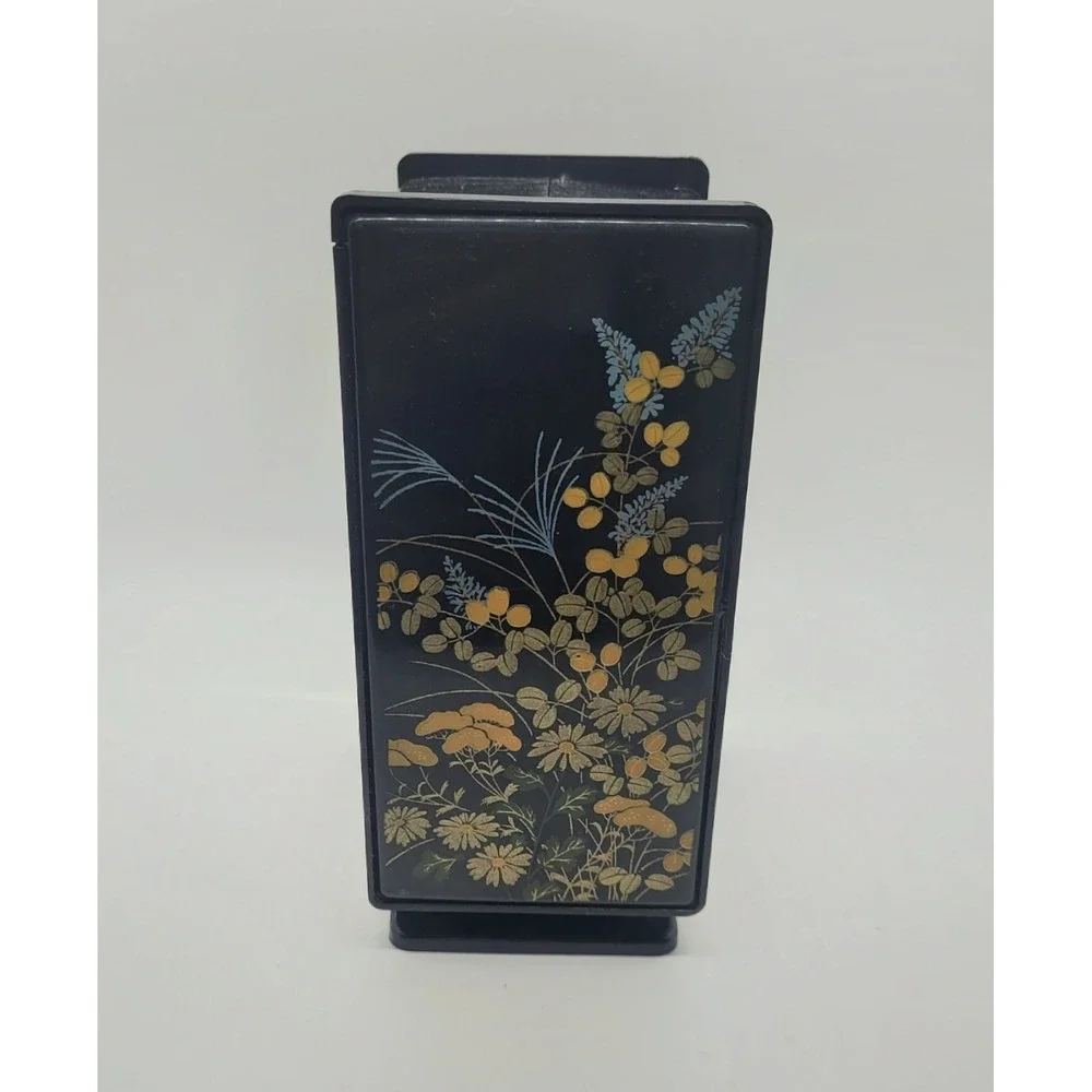 Vintage Japanese Style Black Floral Jewelry Box 4 Drawer Mirror Vanity Organizer